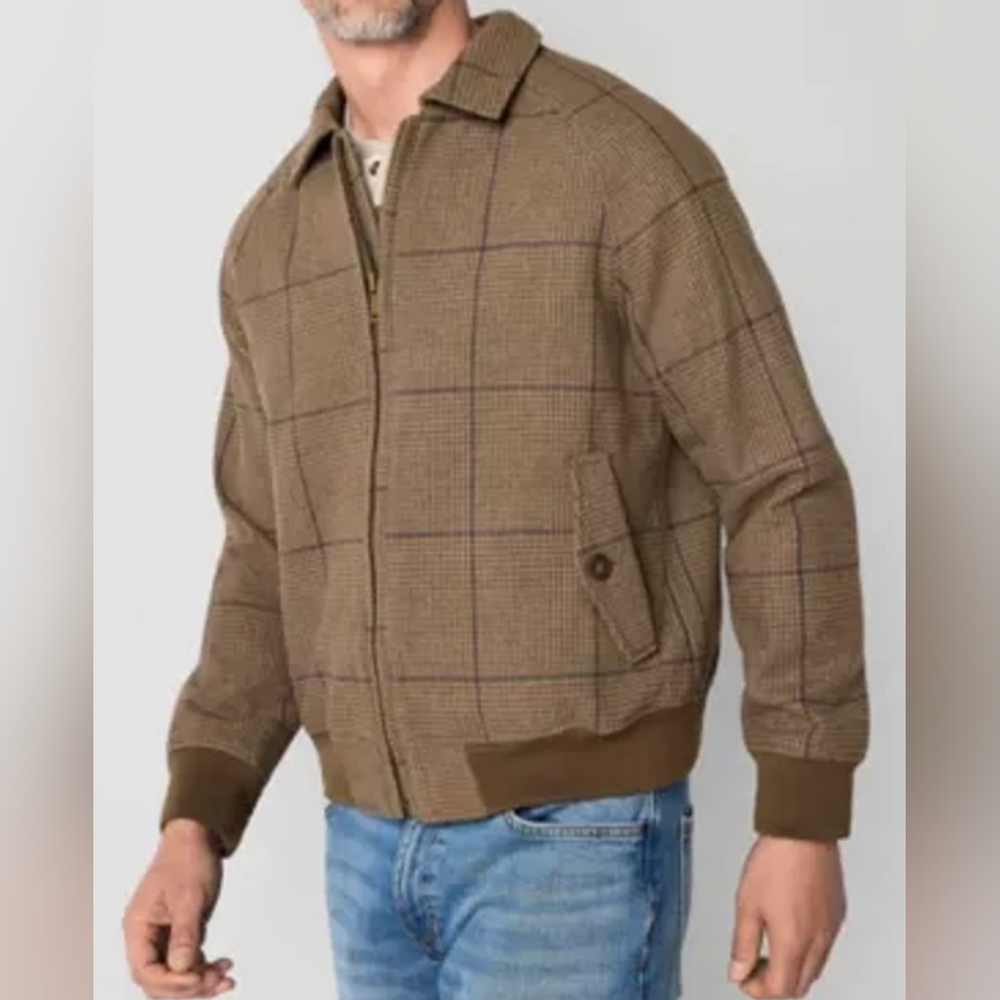 NWT Stafford Brown Plaid Full Zip Bomber Jacket Men's Small